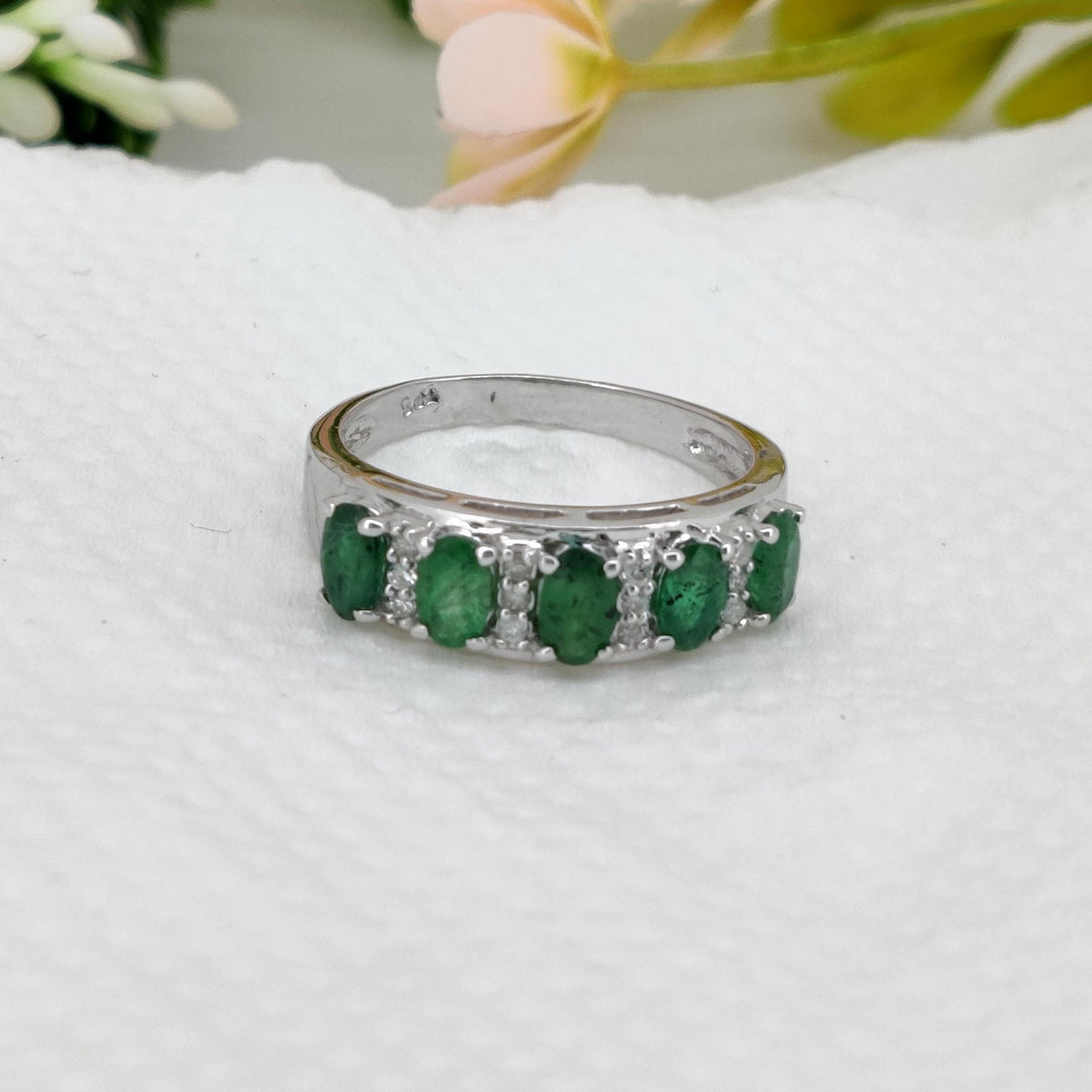 Natural Emerald Ring, 925 Sterling Silver, Oval Gemstone Stacking Band, Emerald Jewelry, May Birthstone