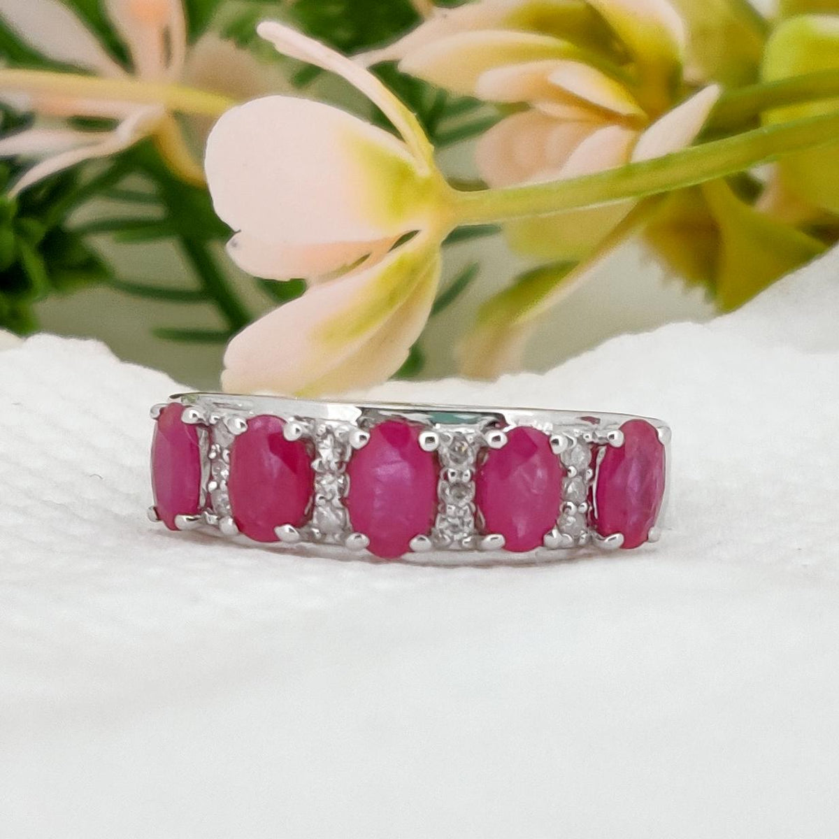 Natural Ruby Ring, 925 Sterling Silver, Oval Gemstone Stacking Band, Ruby Jewelry, July Birthstone