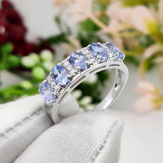 Oval Natural Tanzanite Sterling Silver Ring, December Birthstone Jewelry