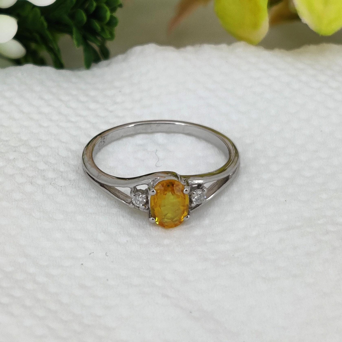 Sapphire Engagement Ring, Sterling Silver Handmade Ring, Dainty Yellow Gemstone Jewelry