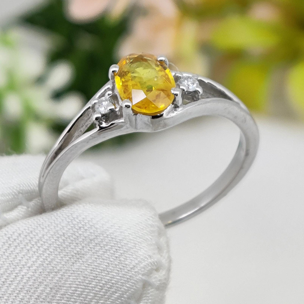 Sapphire Engagement Ring, Sterling Silver Handmade Ring, Dainty Yellow Gemstone Jewelry