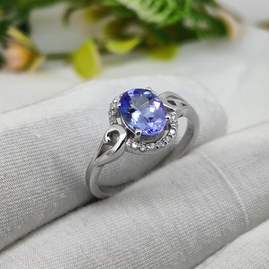 Natural Tanzanite Ring 925 Sterling Silver Gemstone Stacking Band, Tanzanite Jewelry, December Birthstone