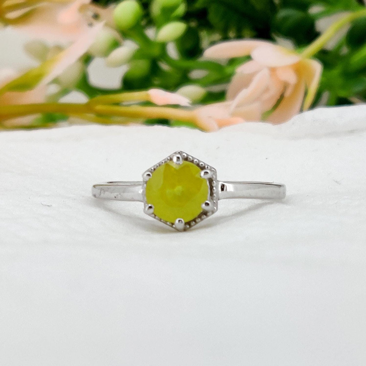 Natural Yellow Sapphire Ring, Handmade 925 Sterling Silver, Birthstone Gift for Her