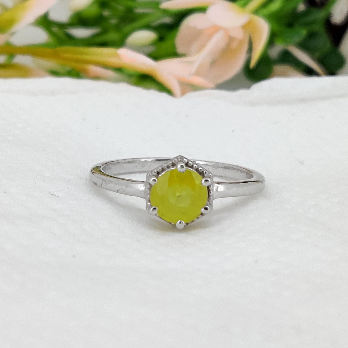 Natural Yellow Sapphire Ring, Handmade 925 Sterling Silver, Birthstone Gift for Her