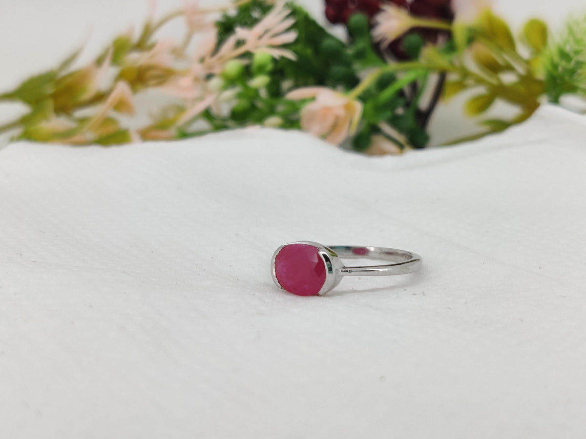 Ruby Ring, 925 Sterling Silver, July Birthstone, Handmade Oval Gemstone