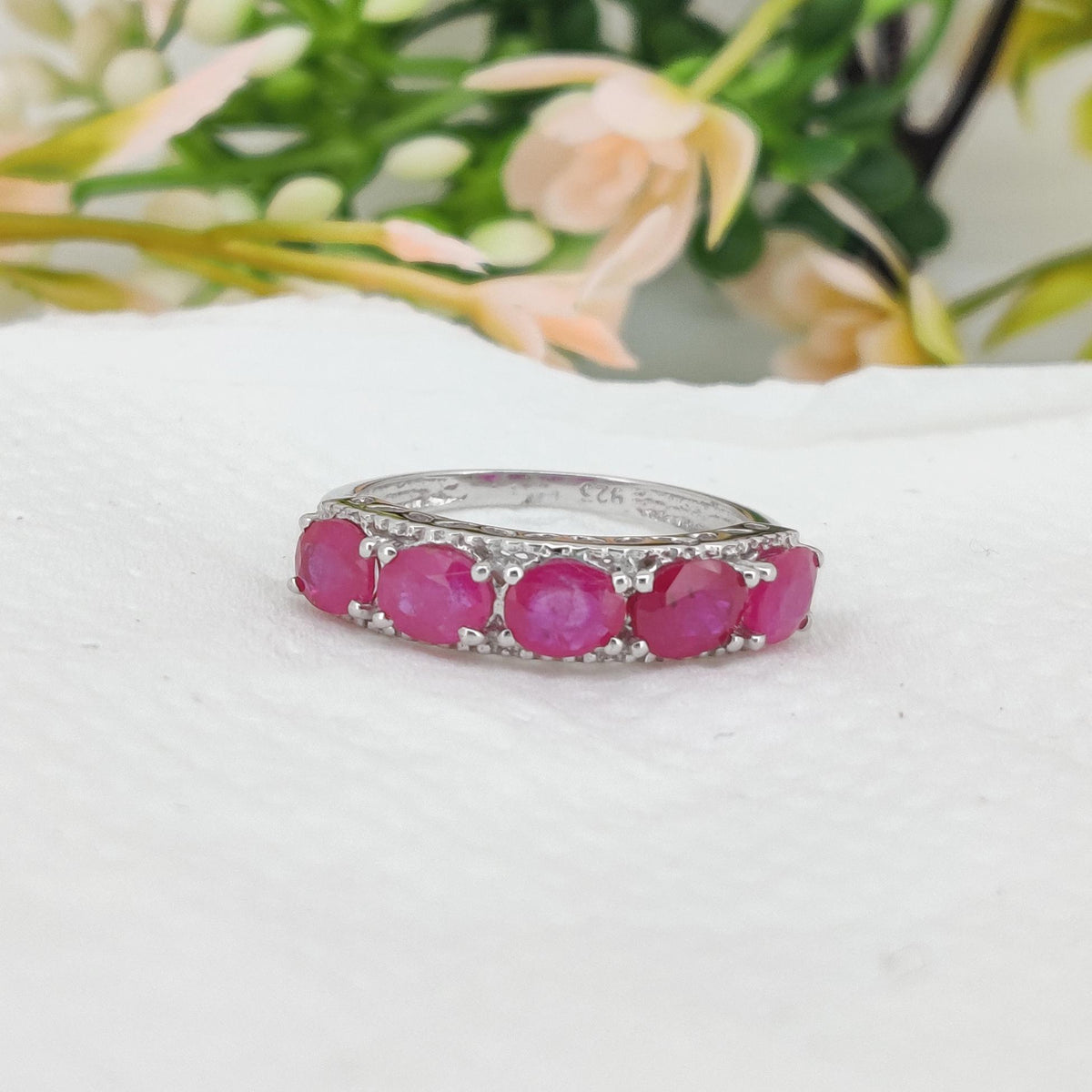 Natural Ruby Half Band Ring, Handmade Silver Gemstone, July Birthstone, Jewelry For Gift