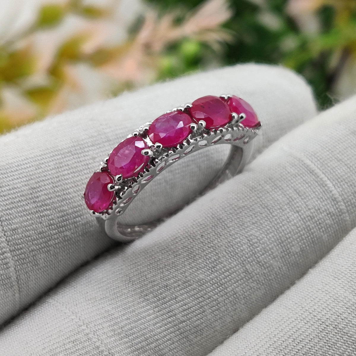 Natural Ruby Half Band Ring, Handmade Silver Gemstone, July Birthstone, Jewelry For Gift
