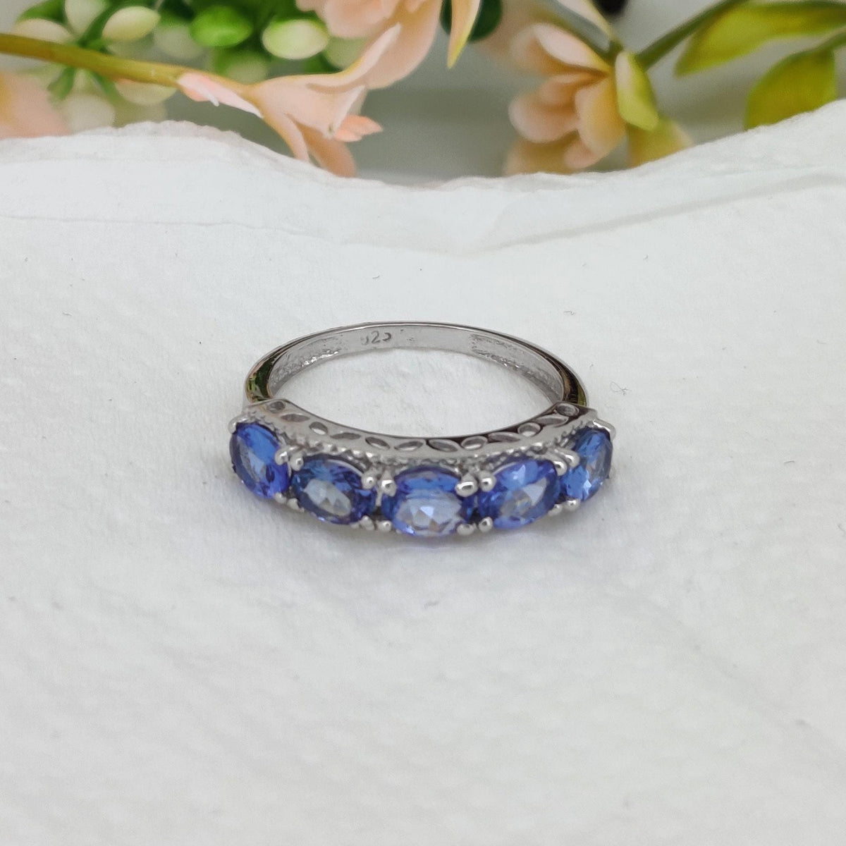 Natural Tanzanite Eternity Band, Handmade Silver Gemstone Ring, December Birthstone, Gifts For Her