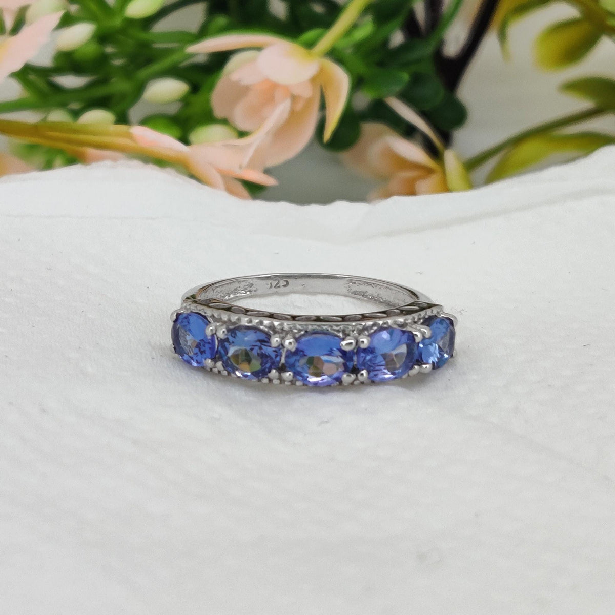 Natural Tanzanite Eternity Band, Handmade Silver Gemstone Ring, December Birthstone, Gifts For Her