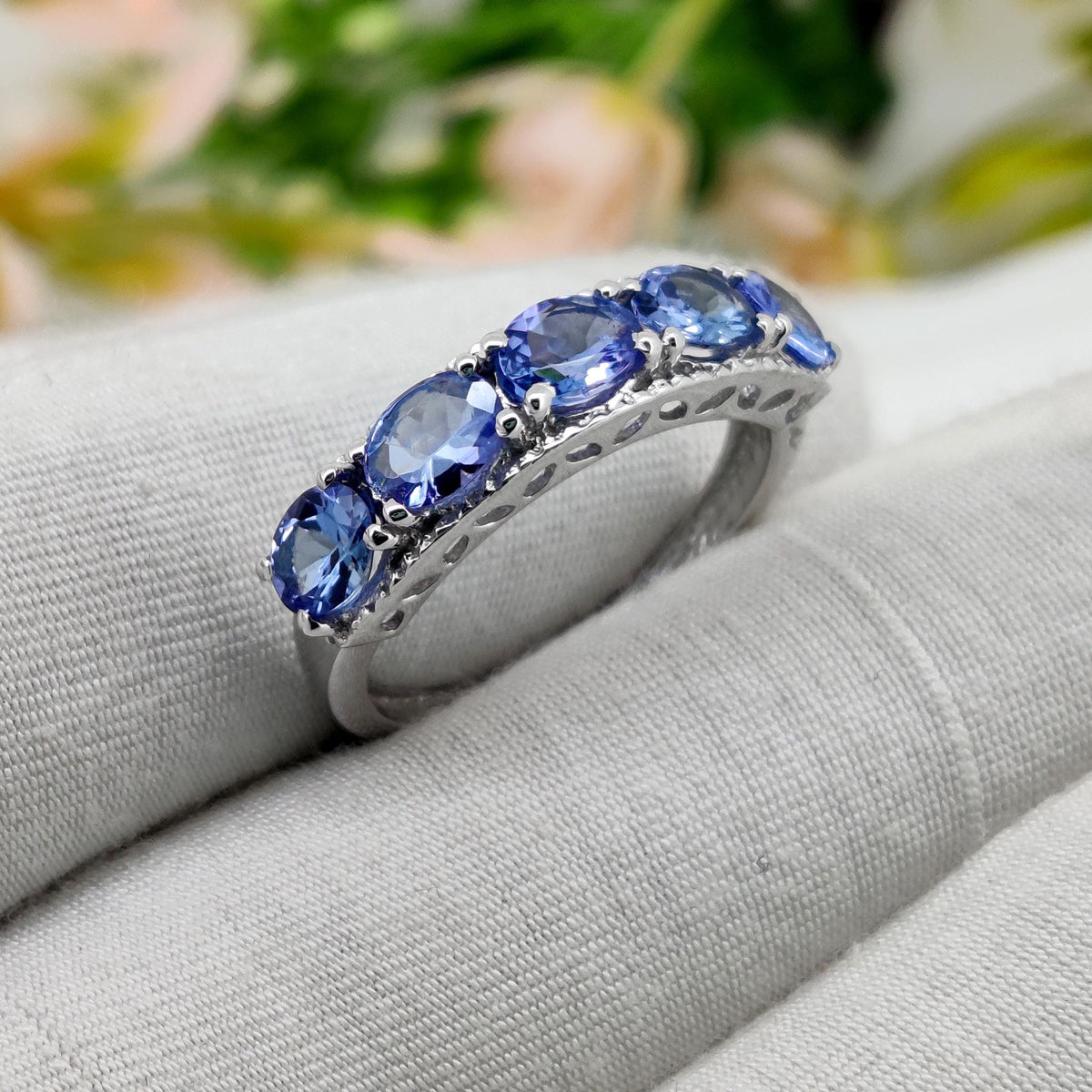Natural Tanzanite Eternity Band, Handmade Silver Gemstone Ring, December Birthstone, Gifts For Her