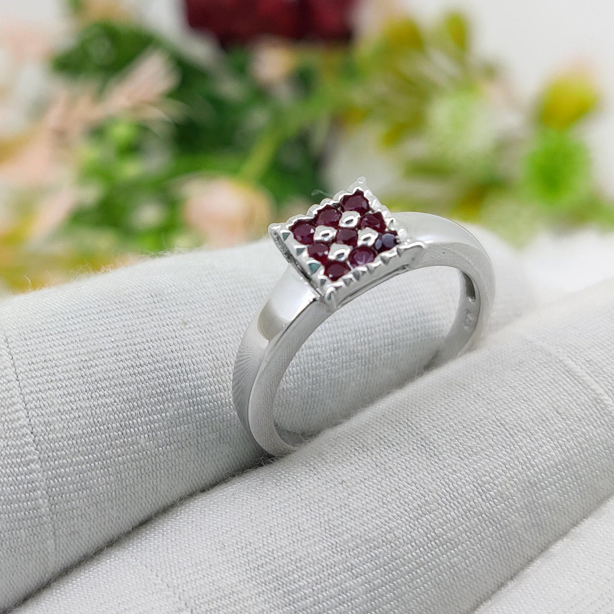 Natural Ruby Ring, 925 Sterling Silver, July Birthstone, Handmade Cluster Jewelry, Gift for Her
