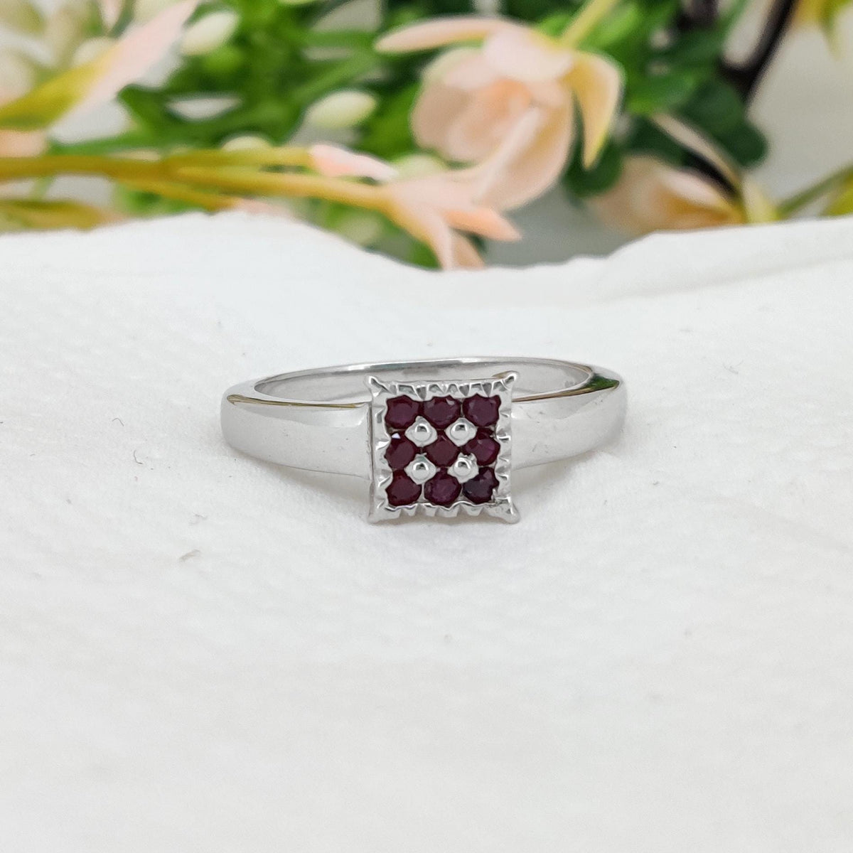 Natural Ruby Ring, 925 Sterling Silver, July Birthstone, Handmade Cluster Jewelry, Gift for Her