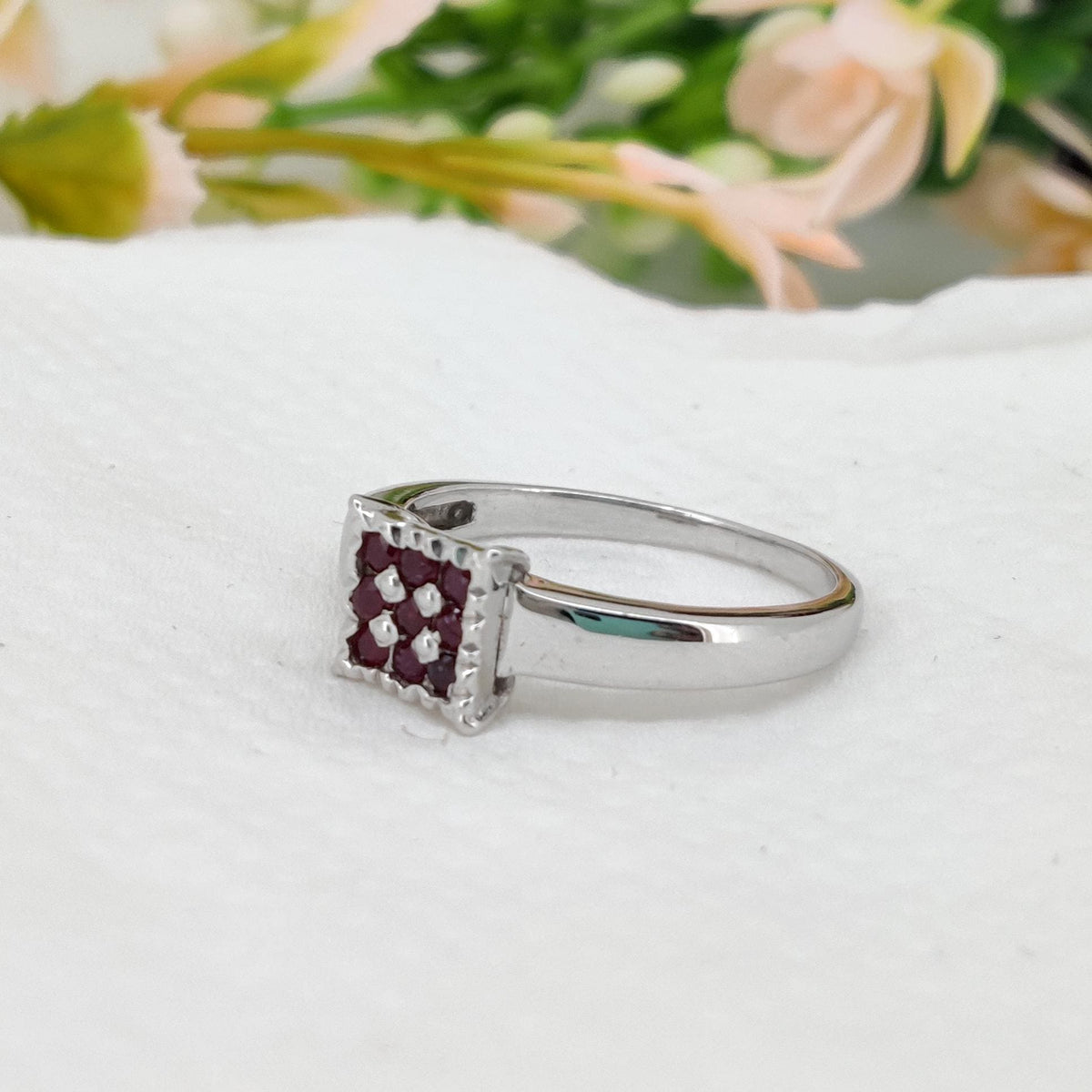 Natural Ruby Ring, 925 Sterling Silver, July Birthstone, Handmade Cluster Jewelry, Gift for Her