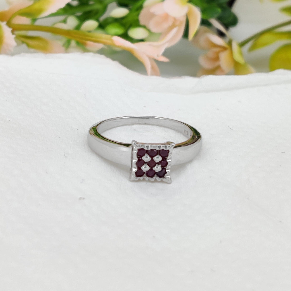 Natural Ruby Ring, 925 Sterling Silver, July Birthstone, Handmade Cluster Jewelry, Gift for Her