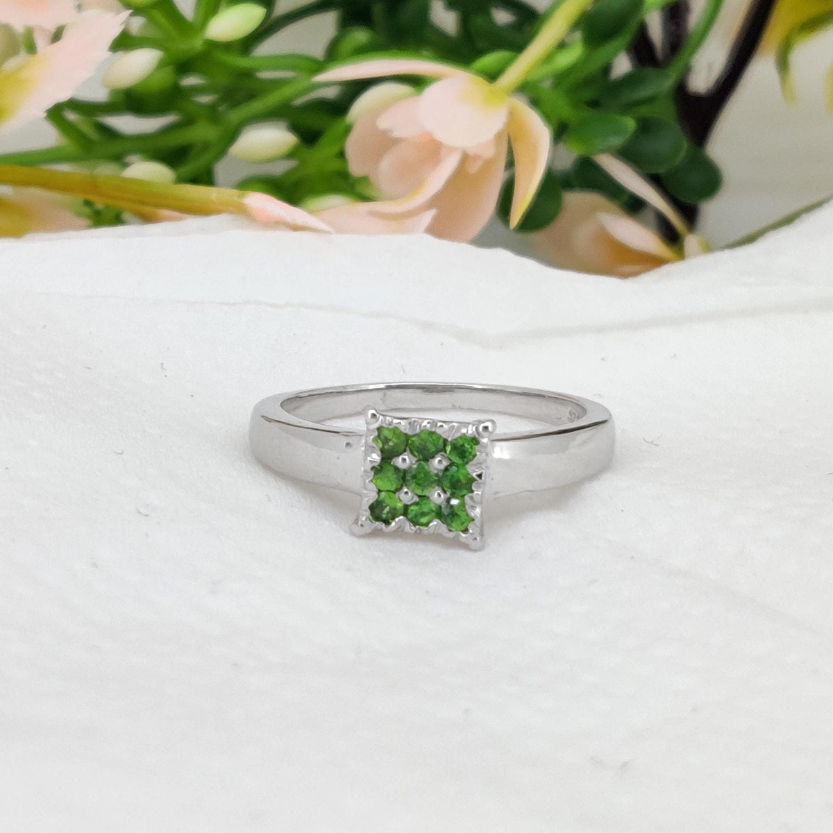 Natural Green Tsavorite Ring, Sterling Silver Solitaire, January Birthstone Jewelry, Gift for her