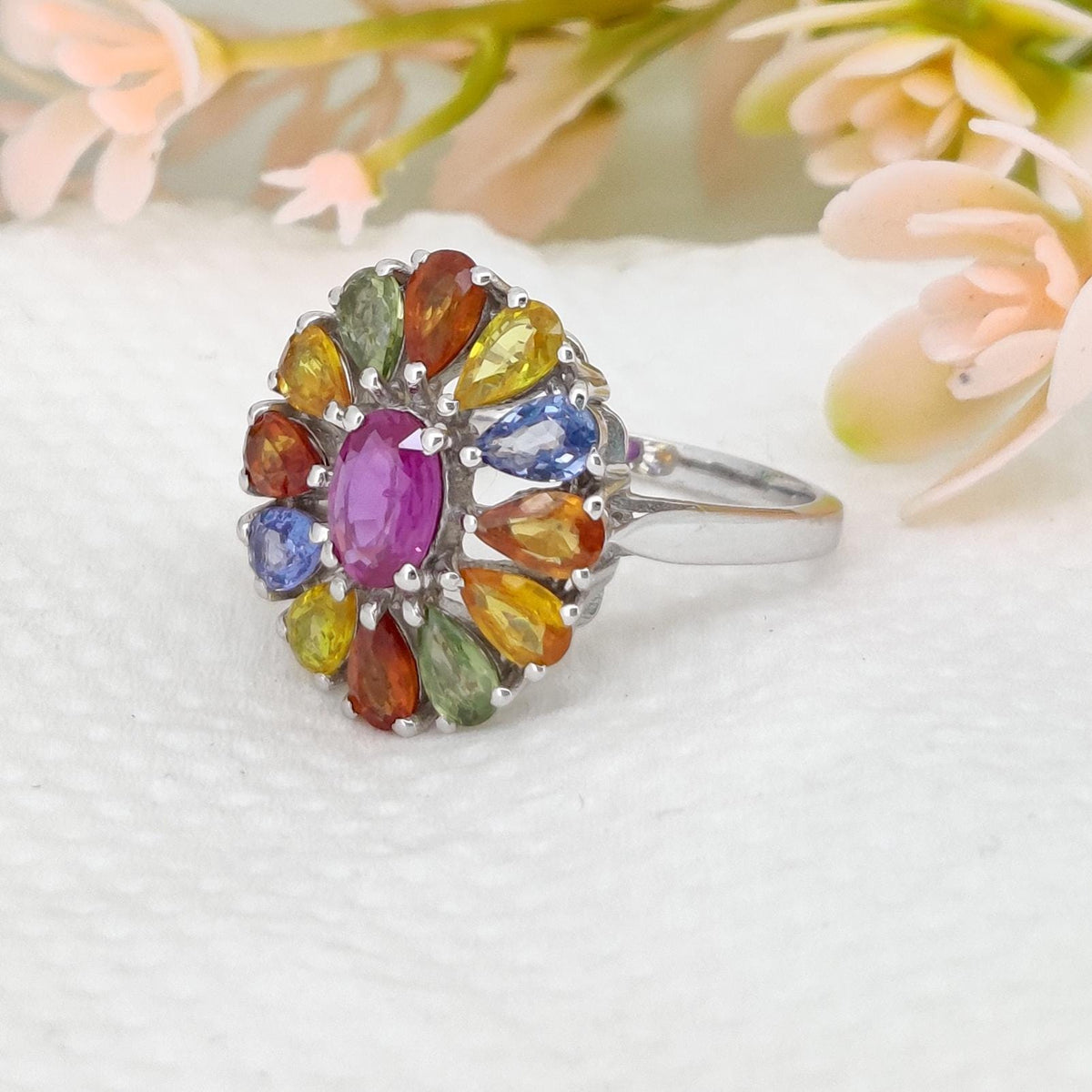Oval Multi Sapphire Ring, 925 Sterling Silver, September Birthstone