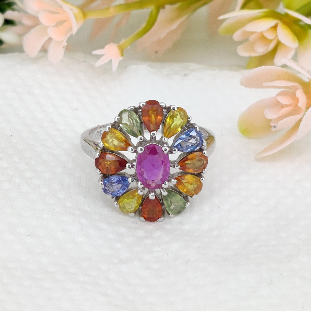 Oval Multi Sapphire Ring, 925 Sterling Silver, September Birthstone