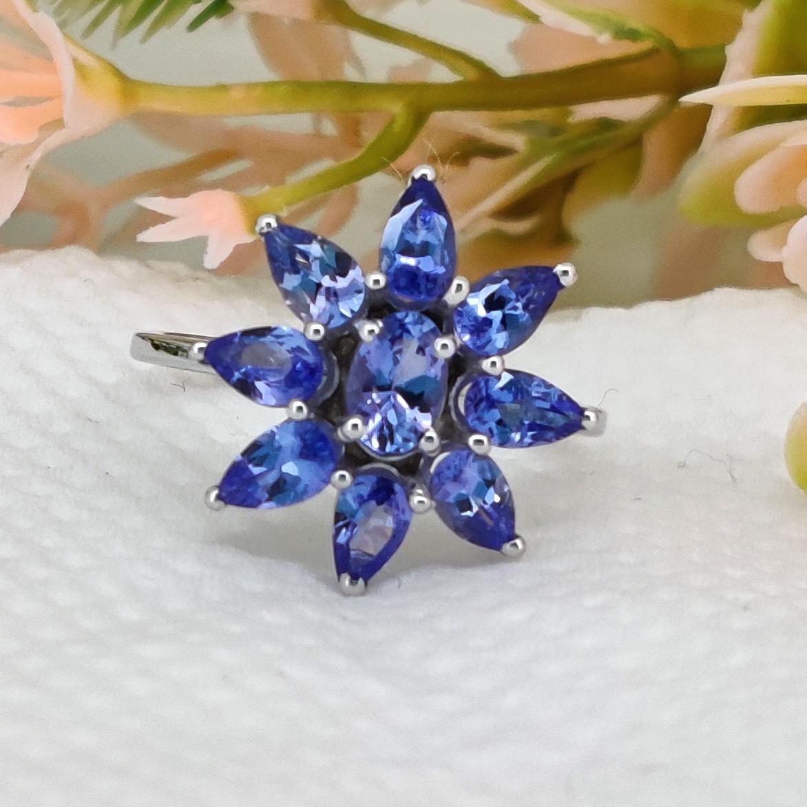 Natural Tanzanite Ring, Blue Pear Stone, Minimalist Tanzanite Jewelry, Sterling Silver Band, December Birthstone
