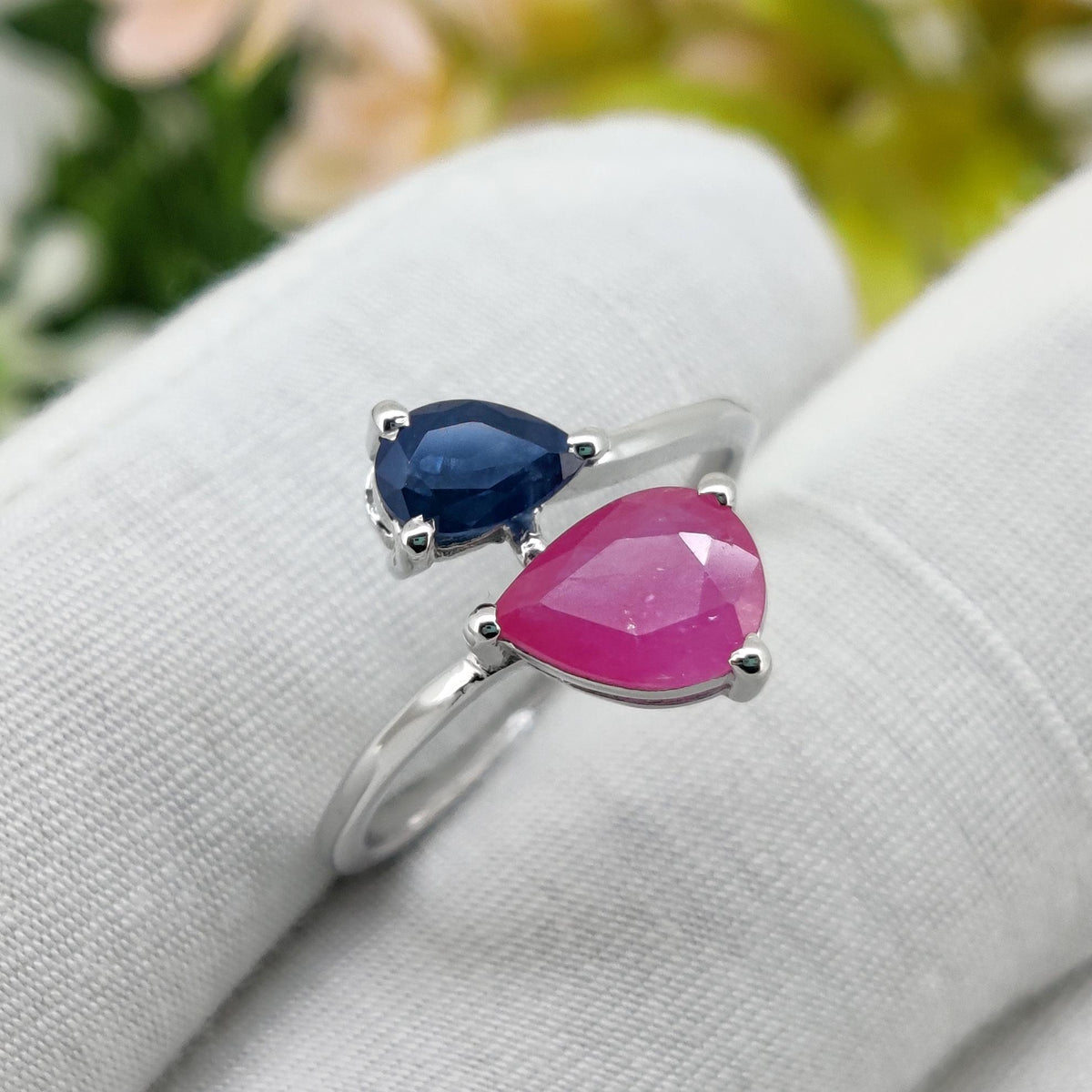 Natural Ruby & Sapphire Ring, Handmade 925 Sterling Silver, Birthstone Gemstone Jewelry, Gift For Her
