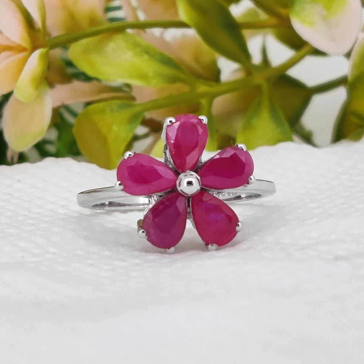Ruby Gemstone Ring, 925 Sterling Silver, July Birthstone, Handmade Flower Jewelry