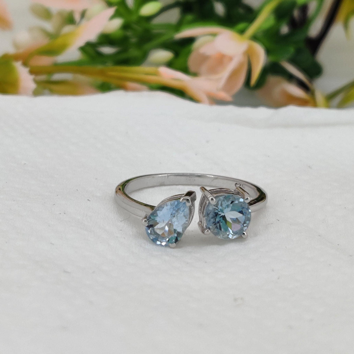 Natural Aquamarine Silver Ring, Dainty March Birthstone Gift for Her