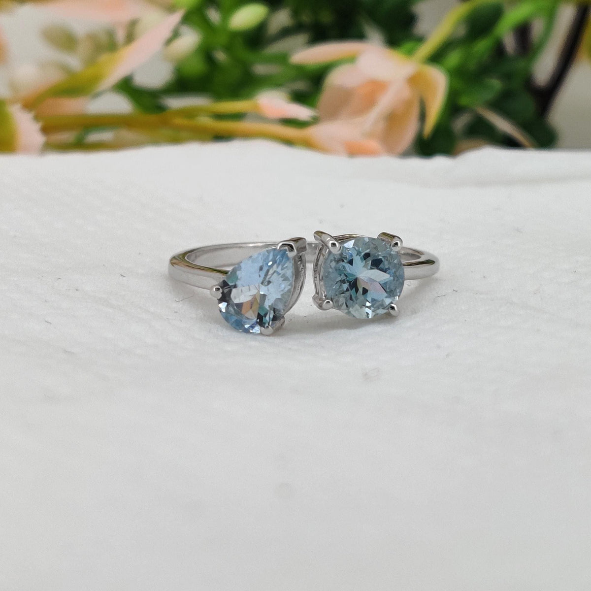 Natural Aquamarine Silver Ring, Dainty March Birthstone Gift for Her