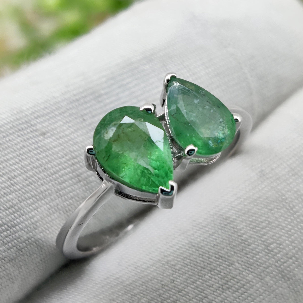 Natural Emerald Sterling Silver Ring, Toi Et Moi Ring, May  Birthstone