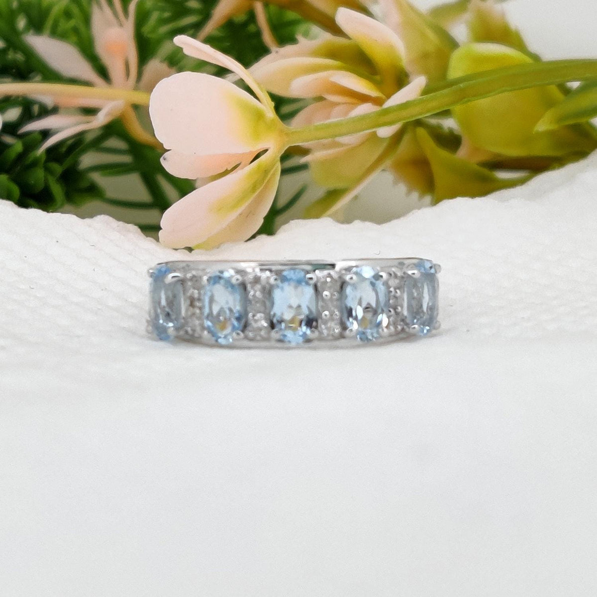 Natural Aquamarine Ring, Sterling Silver, Oval Gemstone Stacking Band, Aquamarine Jewelry, March Birthstone