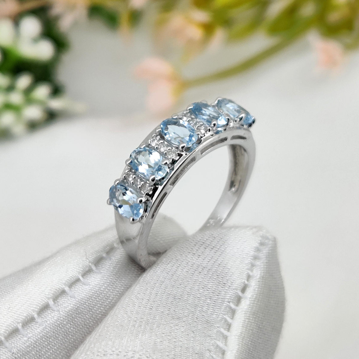 Natural Aquamarine Ring, Sterling Silver, Oval Gemstone Stacking Band, Aquamarine Jewelry, March Birthstone