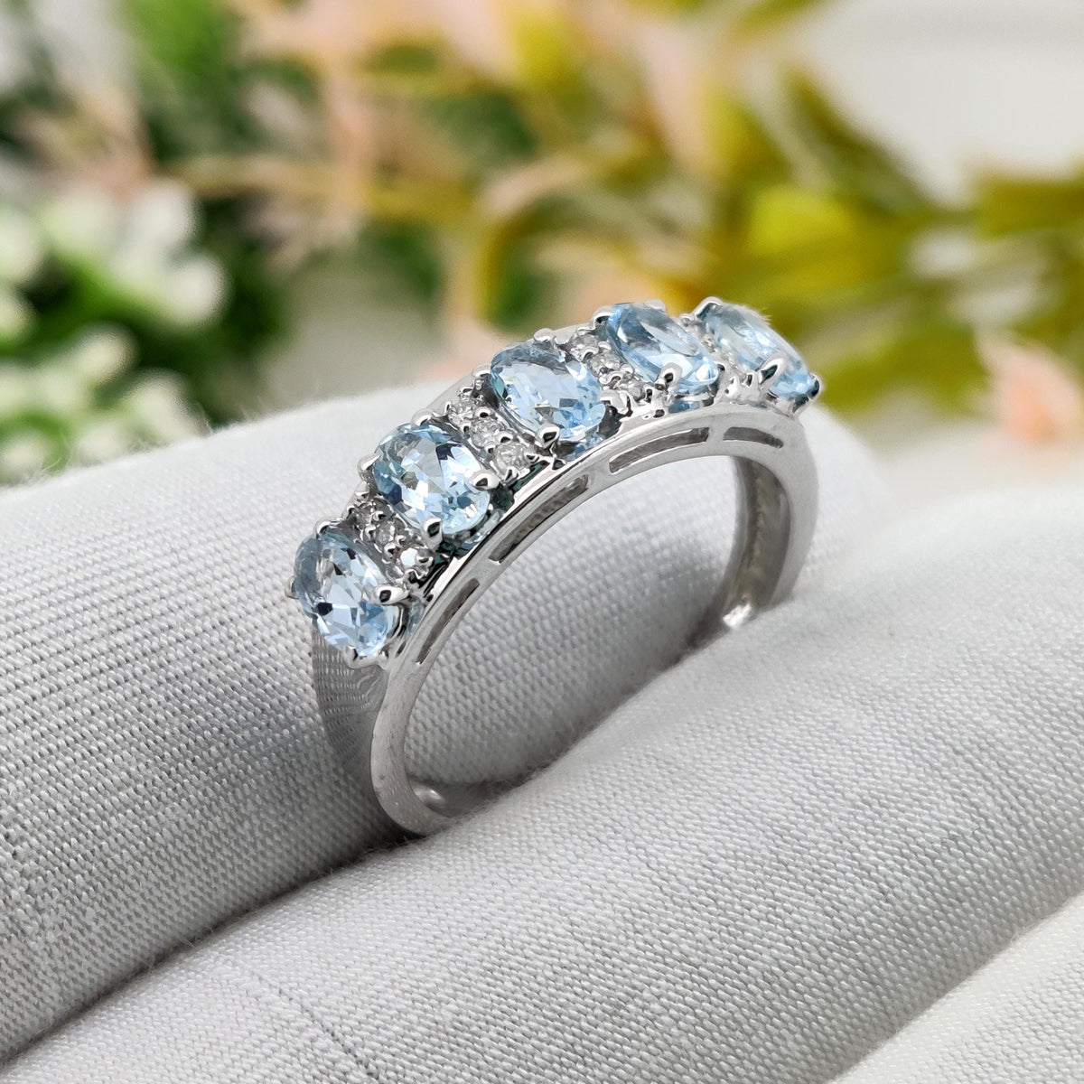 Natural Aquamarine Ring, Sterling Silver, Oval Gemstone Stacking Band, Aquamarine Jewelry, March Birthstone