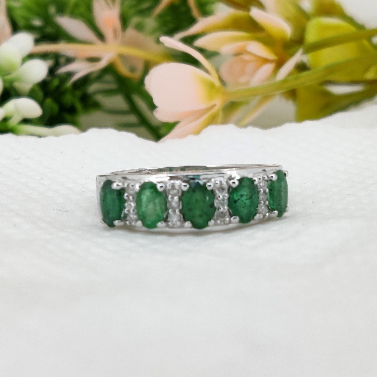 Natural Emerald Ring, 925 Sterling Silver, Oval Gemstone Stacking Band, Emerald Jewelry, May Birthstone