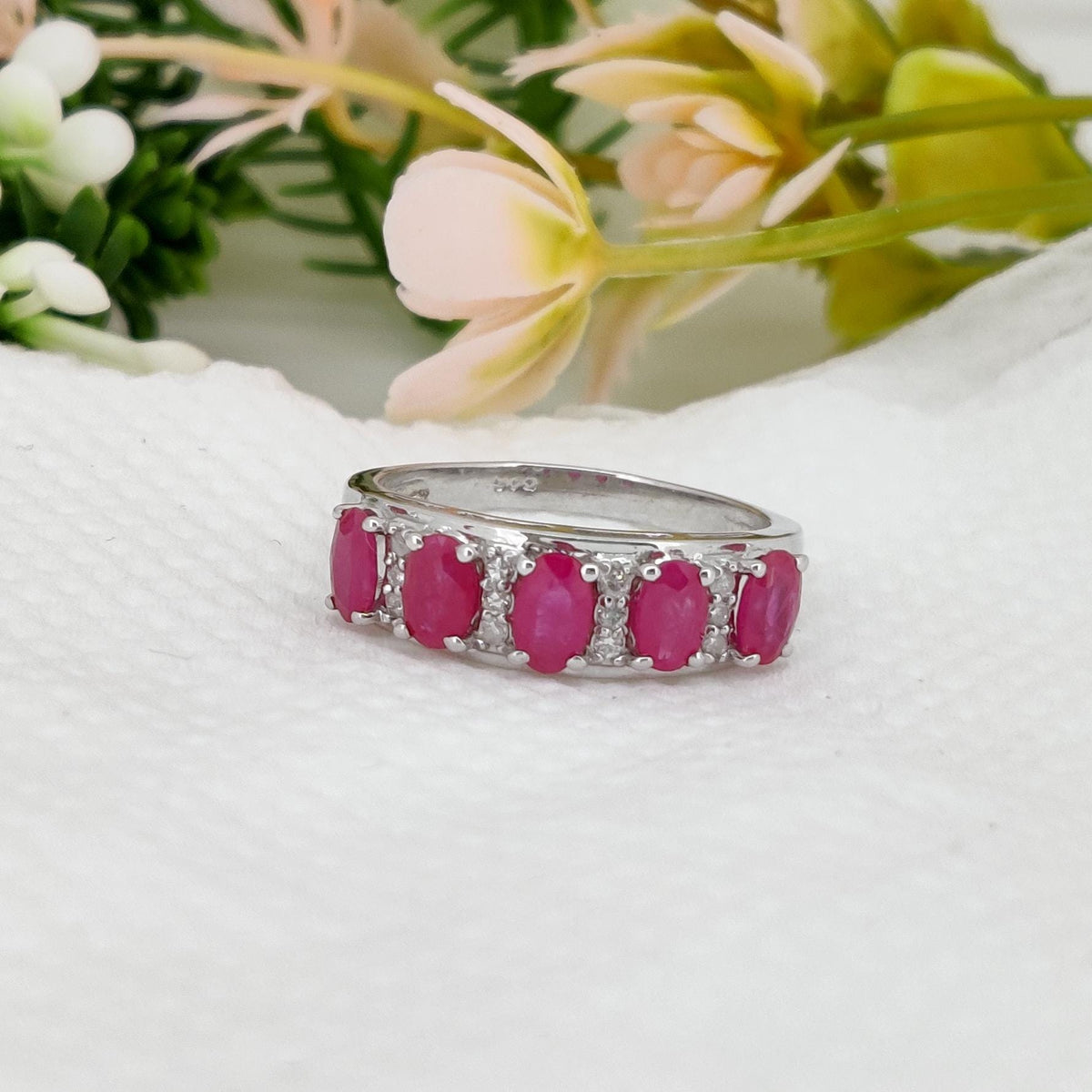 Natural Ruby Ring, 925 Sterling Silver, Oval Gemstone Stacking Band, Ruby Jewelry, July Birthstone