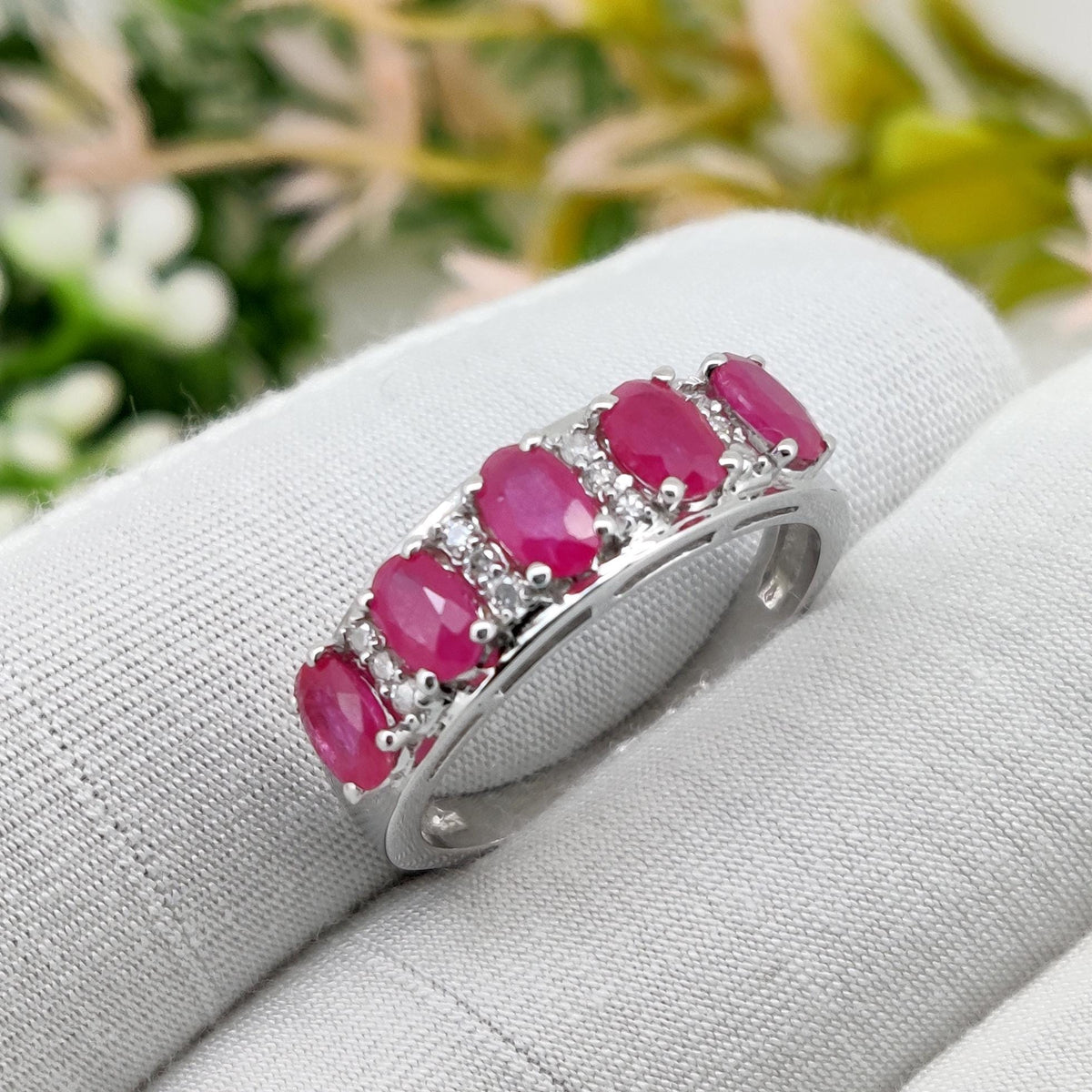 Natural Ruby Ring, 925 Sterling Silver, Oval Gemstone Stacking Band, Ruby Jewelry, July Birthstone