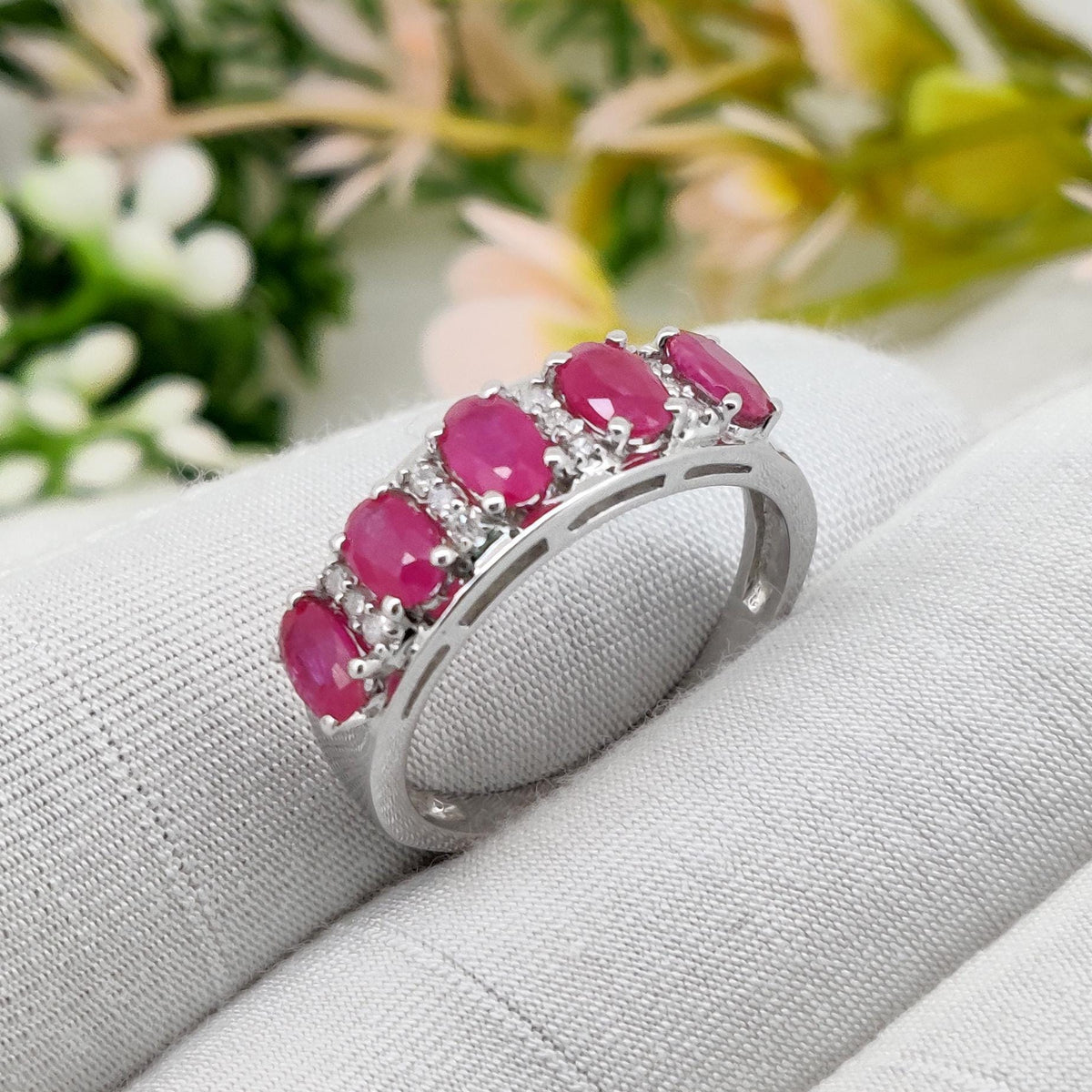 Natural Ruby Ring, 925 Sterling Silver, Oval Gemstone Stacking Band, Ruby Jewelry, July Birthstone