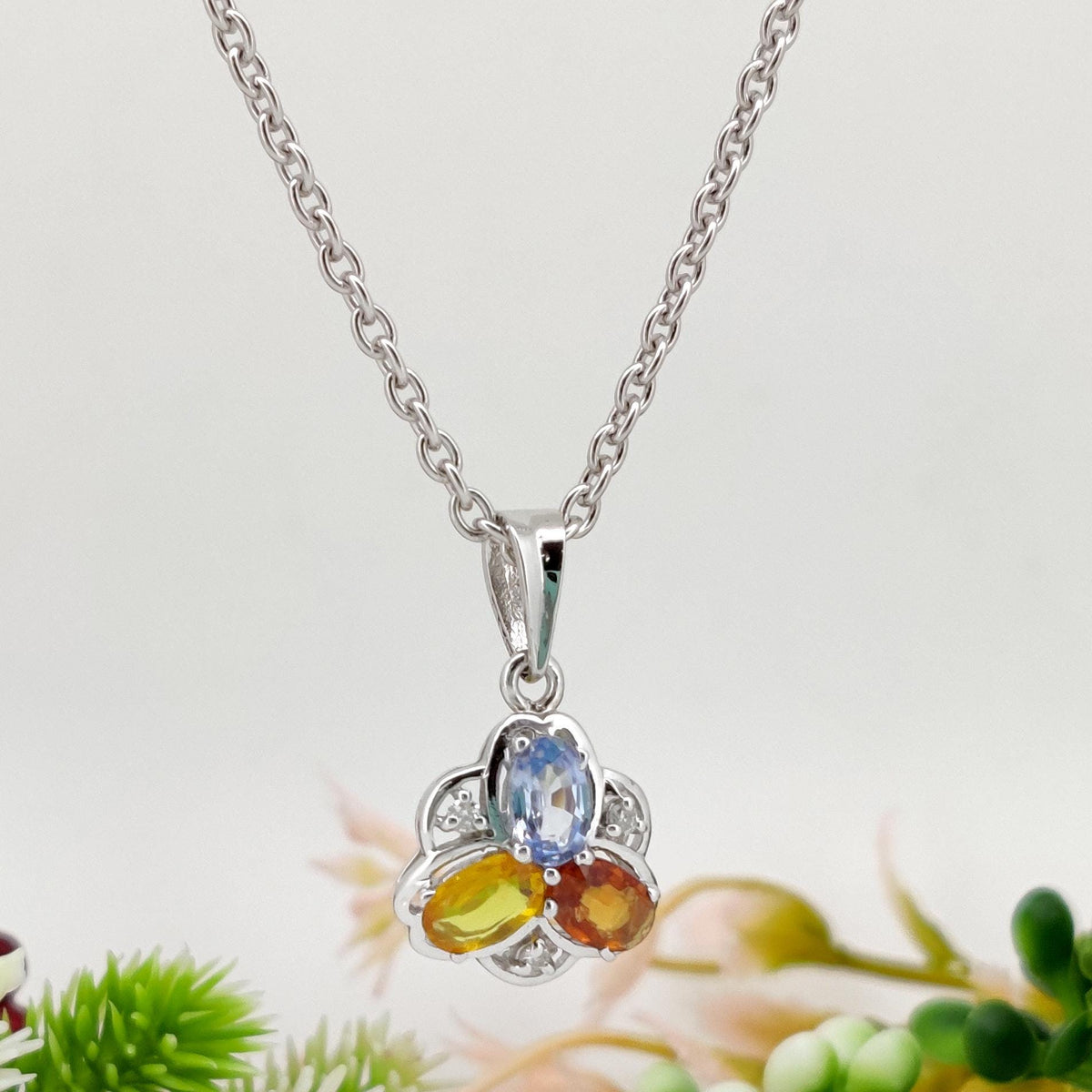 Handmade Multi Sapphire Pendant-925 Sterling Silver Pendant-September Birthstone-Gift for Anniversary