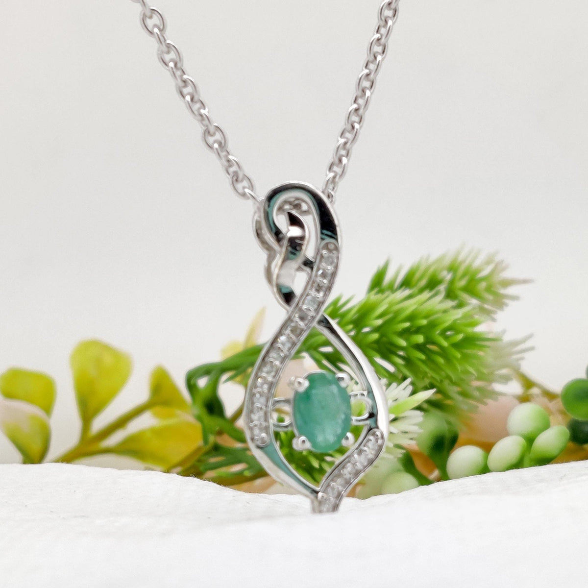 Emerald Gemstone Pendant, Handmade Sterling Silver Necklace, Green Emerald Jewelry, May Birthstone, Anniversary Gift