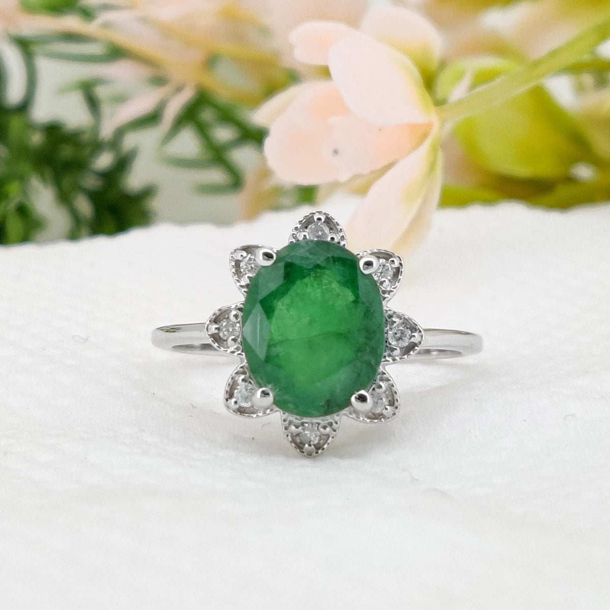 Emerald Ring, 925 Sterling Silver,  May Birthstone, Gemstone Stacking Band, Emerald Jewelry