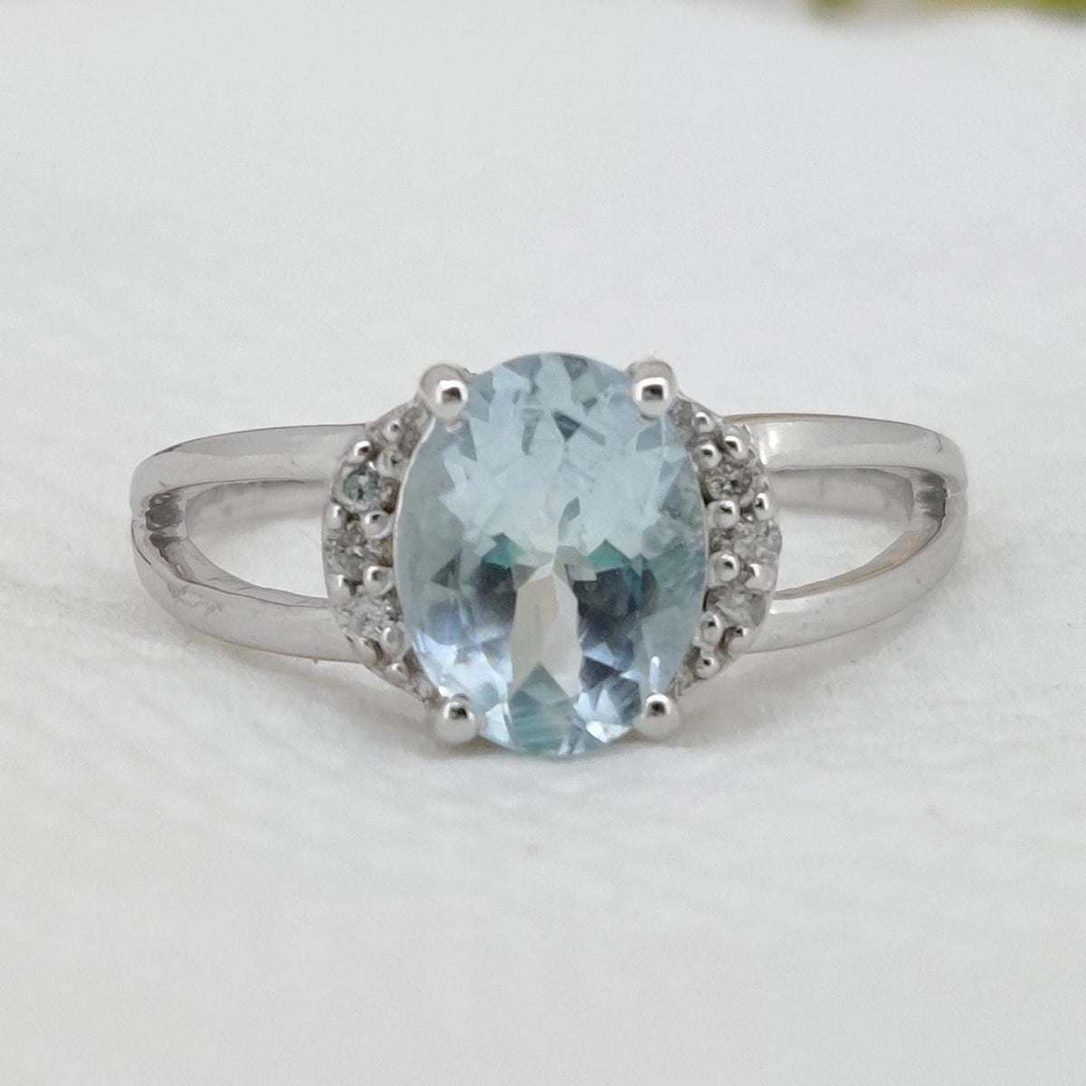 925 Sterling Silver Aquamarine Ring March Birthstone Blue Gemstone Stacking Band, Aquamarine Jewelry