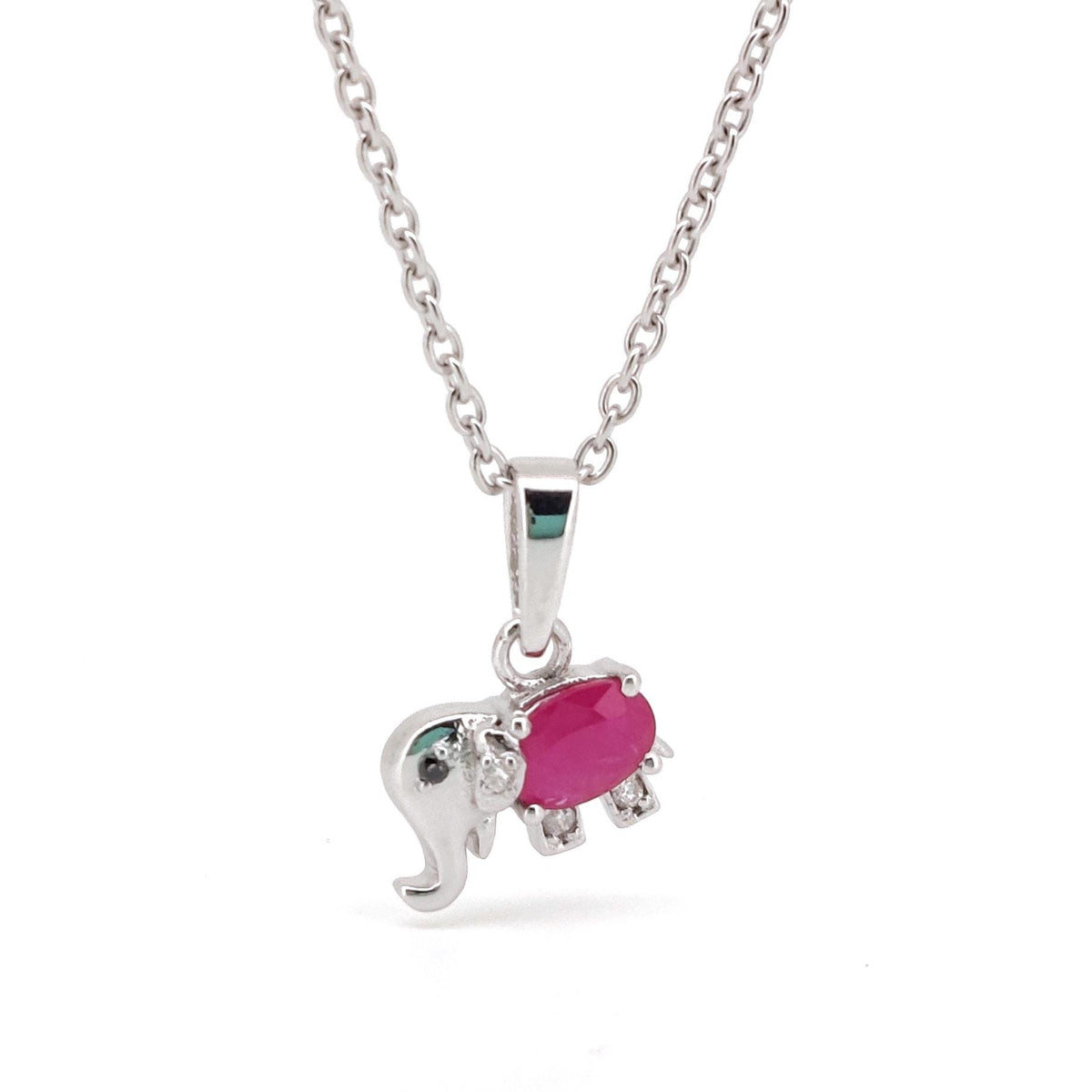 Ruby Elephant Pendant, Handmade Sterling Silver, Aquamarine Jewelry, July Birthstone, Anniversary Gift