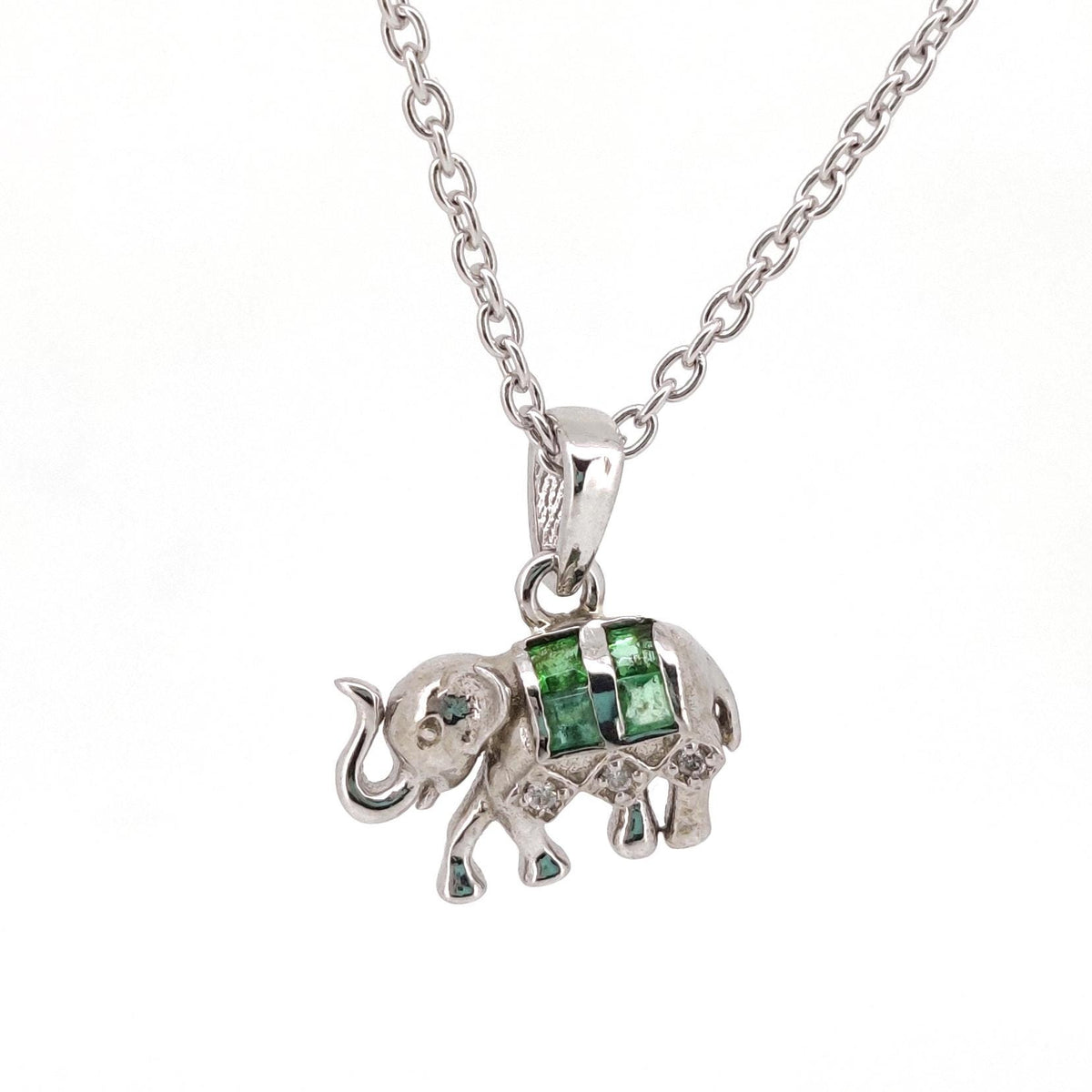Emerald Elephant Pendant, Handmade Sterling Silver, Green Emerald Jewelry, May Birthstone, Anniversary Gift