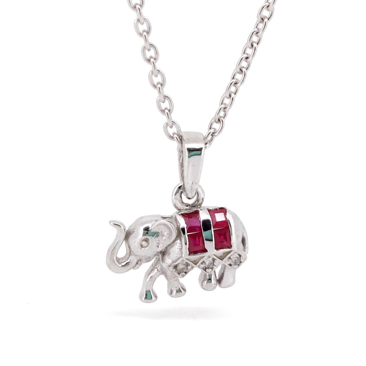 Ruby Elephant Pendant, Handmade Sterling Silver, Red Ruby Jewelry, July Birthstone, Anniversary Gift