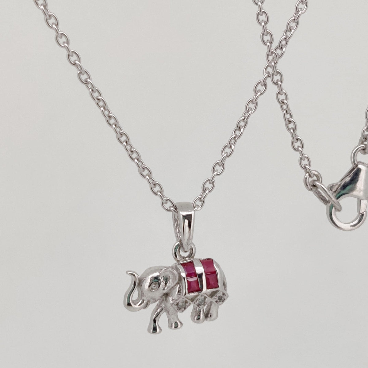 Ruby Elephant Pendant, Handmade Sterling Silver, Red Ruby Jewelry, July Birthstone, Anniversary Gift