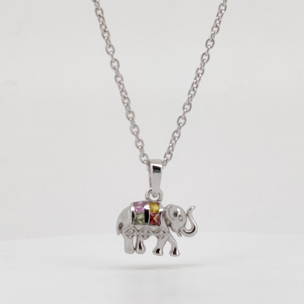 Multi Sapphire Elephant Pendant, Handmade Sterling Silver, Sapphire Jewelry, September Birthstone, Anniversary Gift