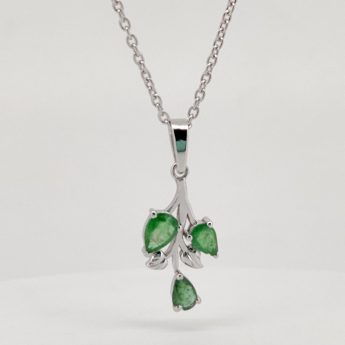 Natural Emerald Pendant, Sterling Silver Leaf Necklace, Green Emerald Jewelry, May Birthstone, Anniversary Gift