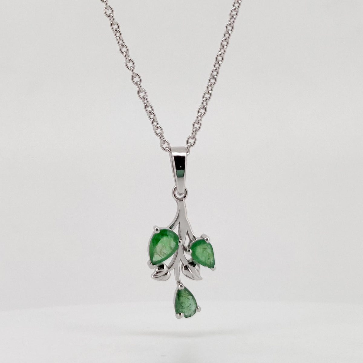 Natural Emerald Pendant, Sterling Silver Leaf Necklace, Green Emerald Jewelry, May Birthstone, Anniversary Gift