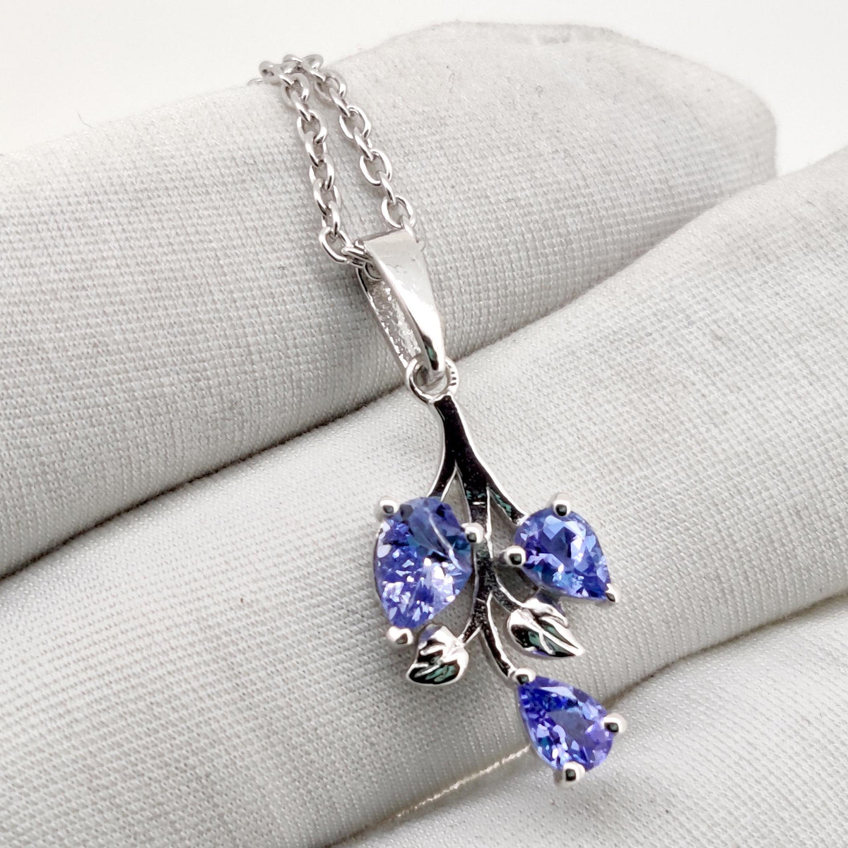 Natural Tanzanite Pendant, Sterling Silver Leaf Necklace, Tanzanite Jewelry, December Birthstone, Anniversary Gift