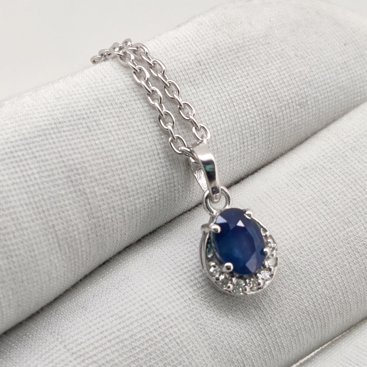 Oval Sapphire Handmade Pendant, Sterling Silver Blue Stone Jewelry, September Birthstone, Wedding gift