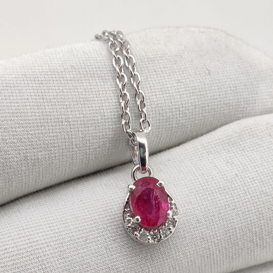 Oval Ruby Handmade Pendant, Sterling Silver Red Ruby Jewelry, July Birthstone, Wedding gift