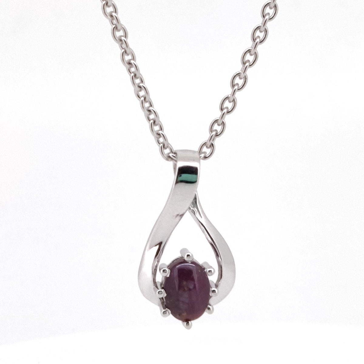 Star Ruby Oval Cabs Pendant, Sterling Silver July Birthstone Jewelry, Anniversary Gift