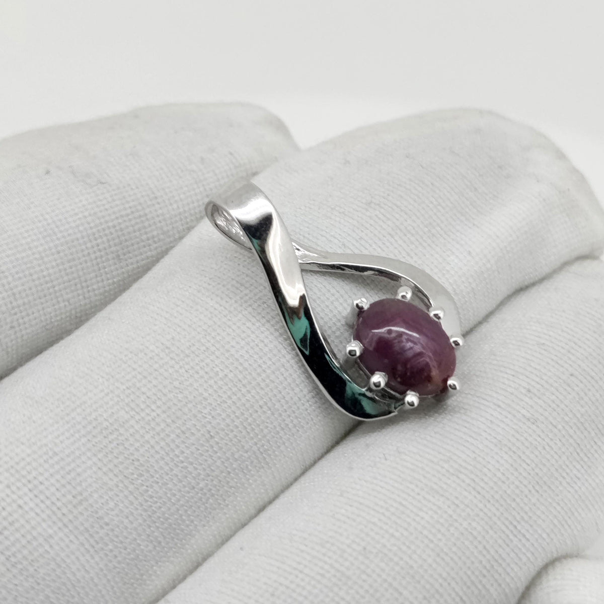 Star Ruby Oval Cabs Pendant, Sterling Silver July Birthstone Jewelry, Anniversary Gift